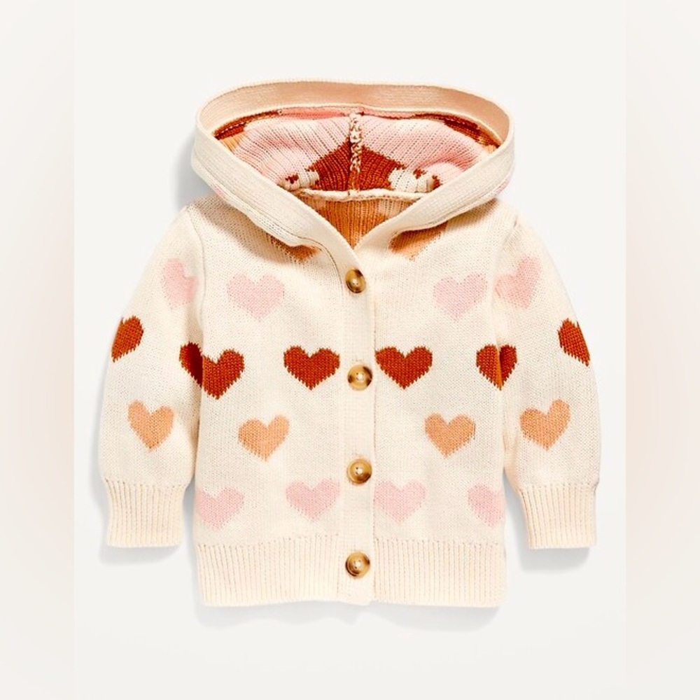 Old Navy Baby Hooded Button-Front Heart Print Knit Cardigan